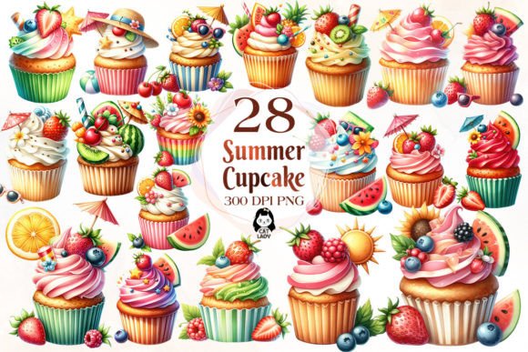 Download Watercolor Summer Cupcake Clipart Bundle - Premium Resources