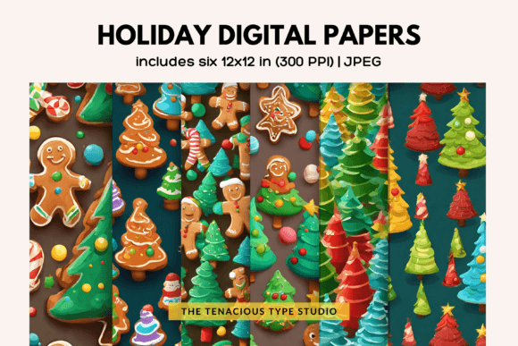 Download Gingerbread Holiday Digital Paper Pack - Holiday digital paper pack Collection