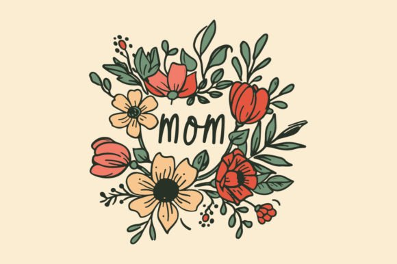 Download Floral Illustration with the Word Mom - Floral illustration Collection