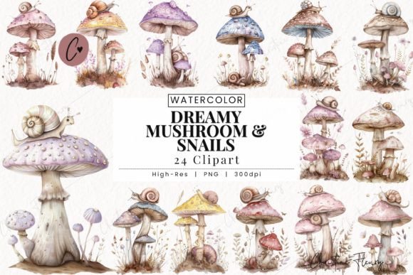 Download Dreamy Mushrooms &amp; Snails Clipart - Dreamy Collection