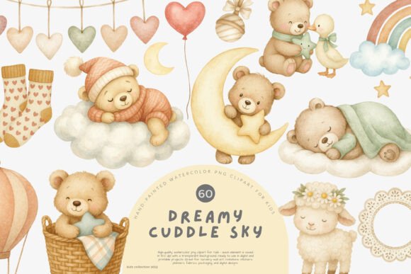 Download Dreamy Set of Baby Bears Nursery Clipart - Dreamy Collection