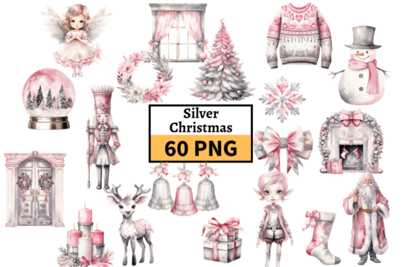 Download Silver Pink Christmas Illustrations PNG - Christmas illustrations Collection