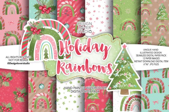 Download Christmas Rainbows Holiday Digital Paper - Premium Resources